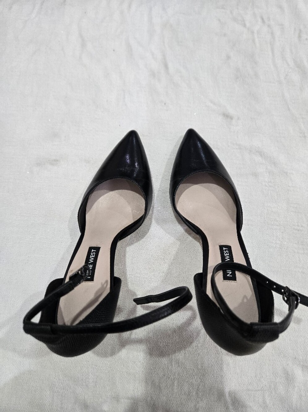 Nine West Black Pointed Ankle Strap Heels